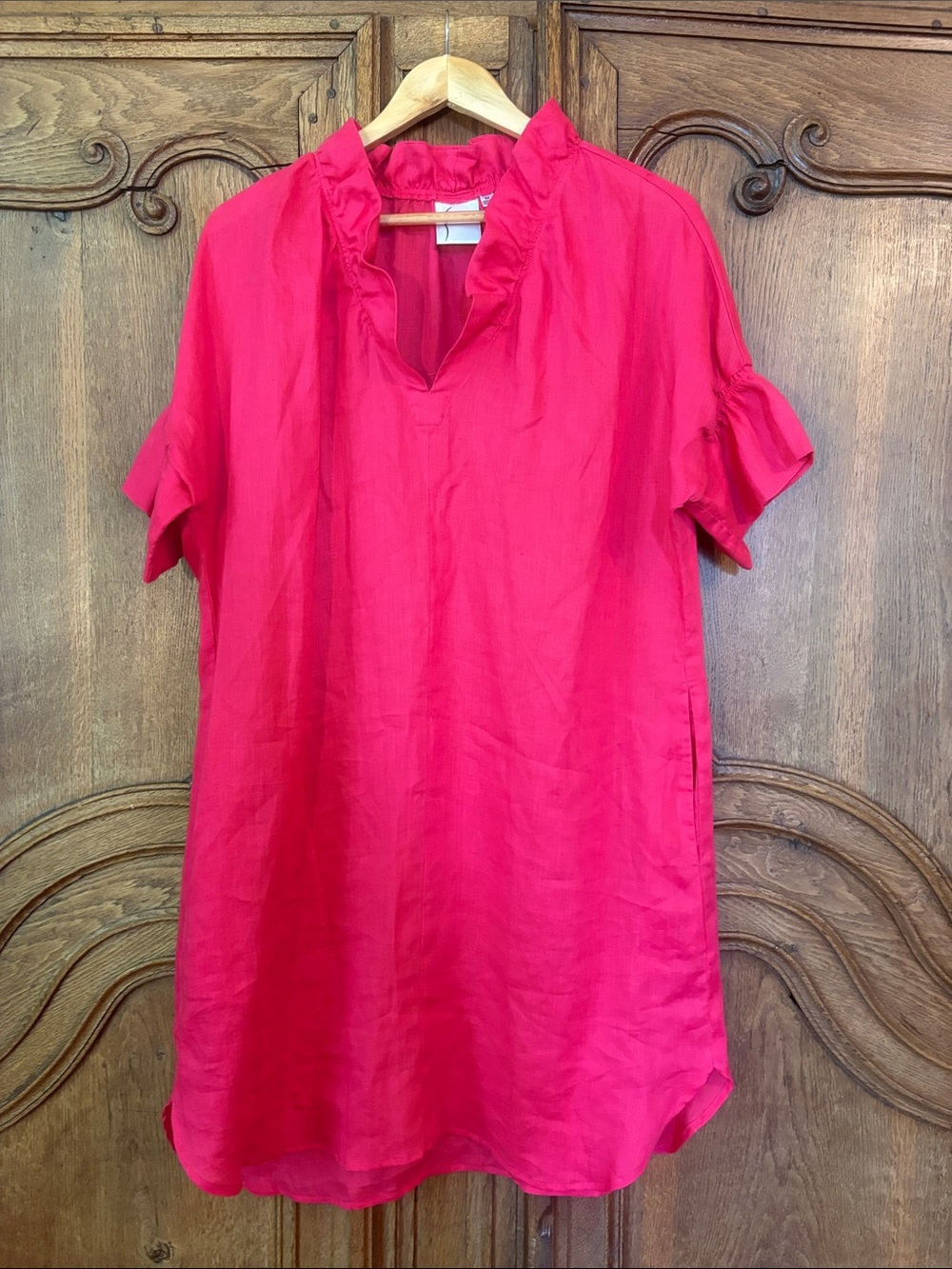 Finley Crosby Bell-Sleeve Ruffle-Trim Linen Shirtdress - Picture 8 of 14